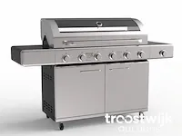 Gasbarbecue 6 branders - rvs met gietijzeren roosters - incl. zijbrander & gietijzeren kookplaat - afbeelding 1 van  3