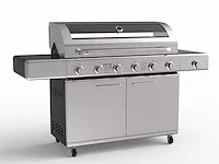 Gasbarbecue 6 branders - rvs met gietijzeren roosters - incl. zijbrander & gietijzeren kookplaat