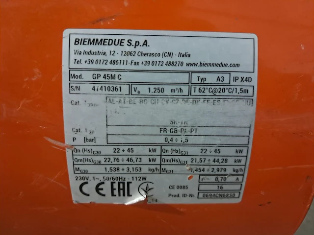 Gasheater 52kw 230v biemmedue, gp45m, bouwjaar 2016 - afbeelding 6 van  6