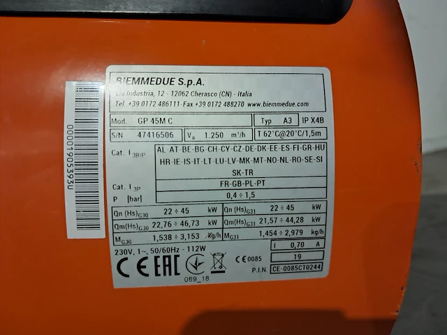 Gasheater 52kw 230v biemmedue, gp45m, bouwjaar 2019 - afbeelding 6 van  6