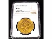 Gecertificeerde liberty 20 dollar usa 1907