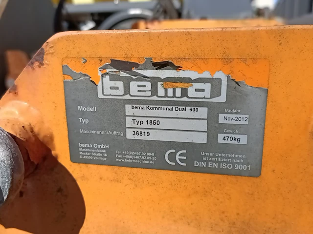 Gedragen borstelmachine, bema, kommunal 600 dual system 1850, 2012 - afbeelding 5 van  8