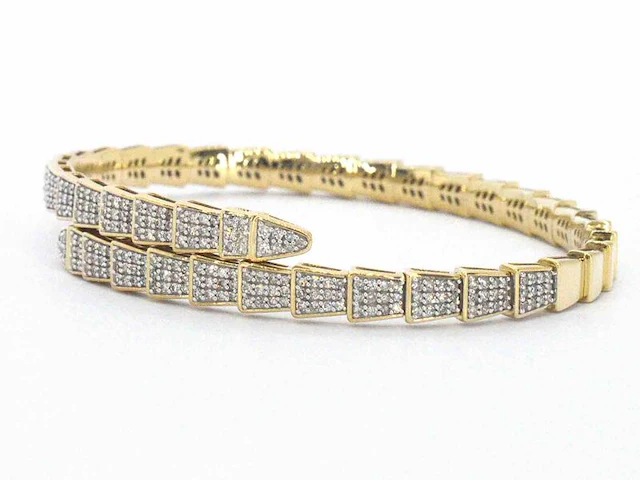 Geelgouden armband van slangen model met natuurlijke diamanten - afbeelding 5 van  11