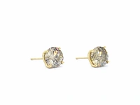 Geelgouden champagne gekleurde solitair oorbellen met 3.60 carat natuurlijke grote diamanten - afbeelding 1 van  8