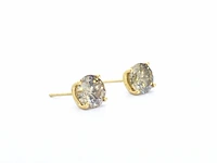 Geelgouden champagne gekleurde solitair oorbellen met 3.60 carat natuurlijke grote diamanten - afbeelding 4 van  8
