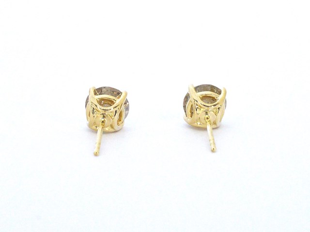 Geelgouden champagne gekleurde solitair oorbellen met 3.60 carat natuurlijke grote diamanten - afbeelding 6 van  8