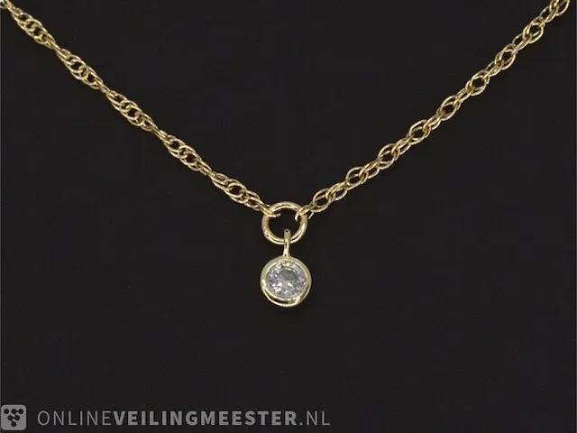Geelgouden collier met diamant - afbeelding 4 van  7