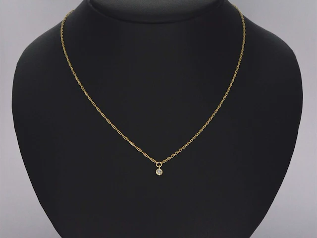 Geelgouden collier met diamant - afbeelding 2 van  8