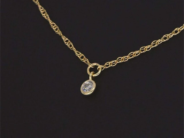 Geelgouden collier met diamant - afbeelding 3 van  8
