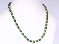 Geelgouden collier met diamanten en smaragd - afbeelding 4 van  5