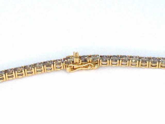 Geelgouden exclusieve tennis collier met champagne en cognac diamanten - afbeelding 2 van  13