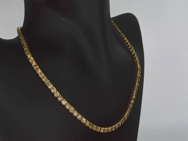 Geelgouden exclusieve tennis collier met champagne en cognac diamanten - afbeelding 6 van  13