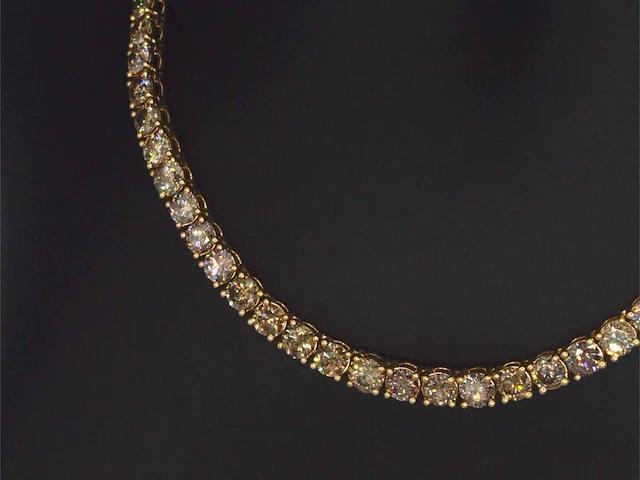 Geelgouden exclusieve tennis collier met champagne en cognac diamanten - afbeelding 7 van  13