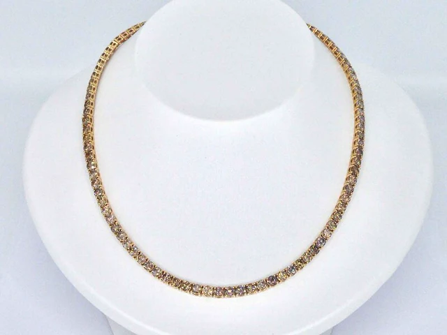 Geelgouden exclusieve tennis collier met champagne en cognac diamanten - afbeelding 10 van  13
