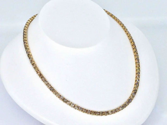 Geelgouden exclusieve tennis collier met champagne en cognac diamanten - afbeelding 11 van  13