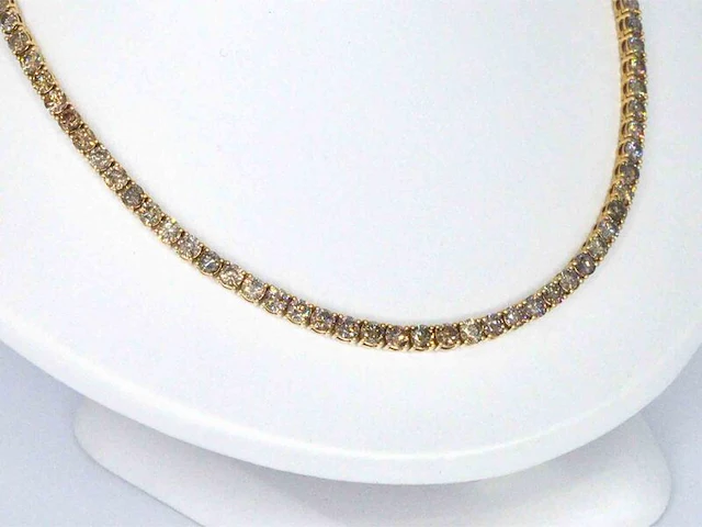 Geelgouden exclusieve tennis collier met champagne en cognac diamanten - afbeelding 12 van  13