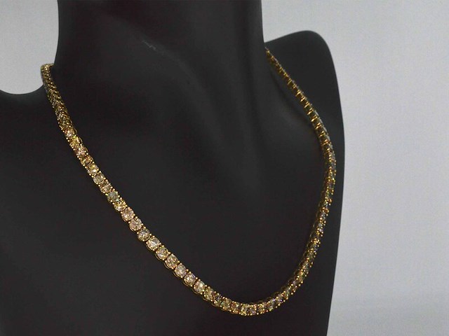 Geelgouden exclusieve tennis collier met champagne en cognac diamanten - afbeelding 4 van  11