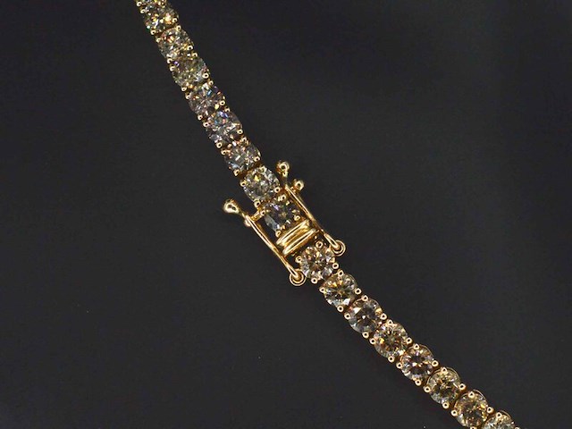 Geelgouden exclusieve tennis collier met champagne en cognac diamanten - afbeelding 7 van  11