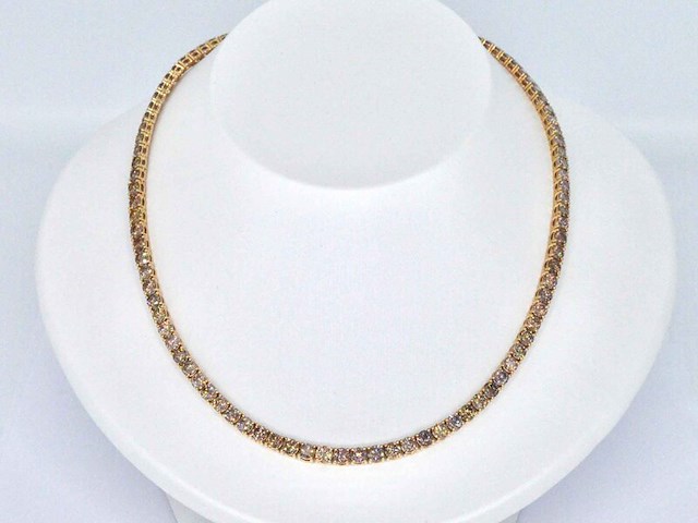 Geelgouden exclusieve tennis collier met champagne en cognac diamanten - afbeelding 8 van  11