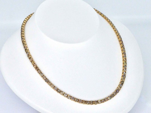 Geelgouden exclusieve tennis collier met champagne en cognac diamanten - afbeelding 9 van  11