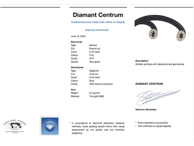 Geelgouden oorbellen met saffieren en diamanten - afbeelding 3 van  9
