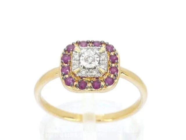 Geelgouden ring met diamanten en robijn - afbeelding 1 van  10