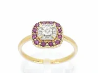 Geelgouden ring met diamanten en robijn - afbeelding 1 van  10