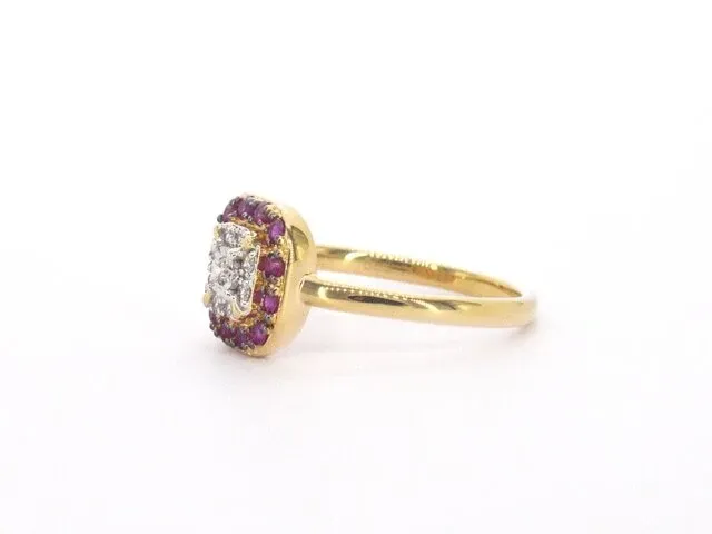 Geelgouden ring met diamanten en robijn - afbeelding 5 van  10