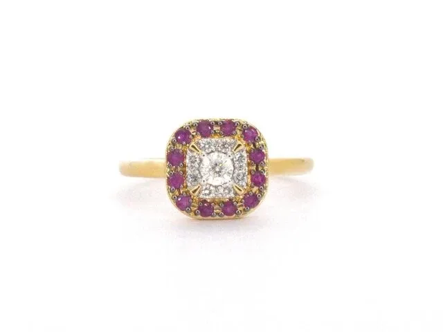 Geelgouden ring met diamanten en robijn - afbeelding 7 van  10