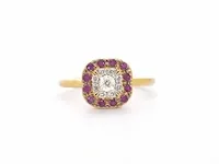 Geelgouden ring met diamanten en robijn - afbeelding 7 van  10