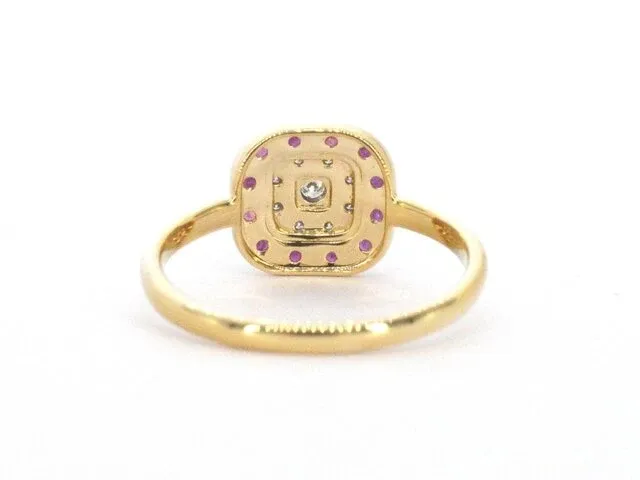 Geelgouden ring met diamanten en robijn - afbeelding 8 van  10