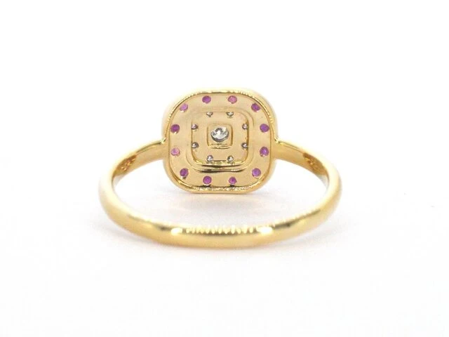 Geelgouden ring met diamanten en robijn - afbeelding 7 van  9