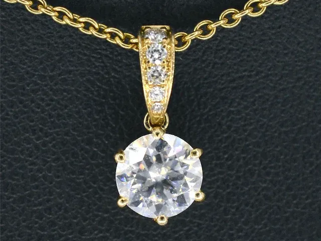 Geelgouden solitair hanger met een diamant 1.00 carat - afbeelding 1 van  8