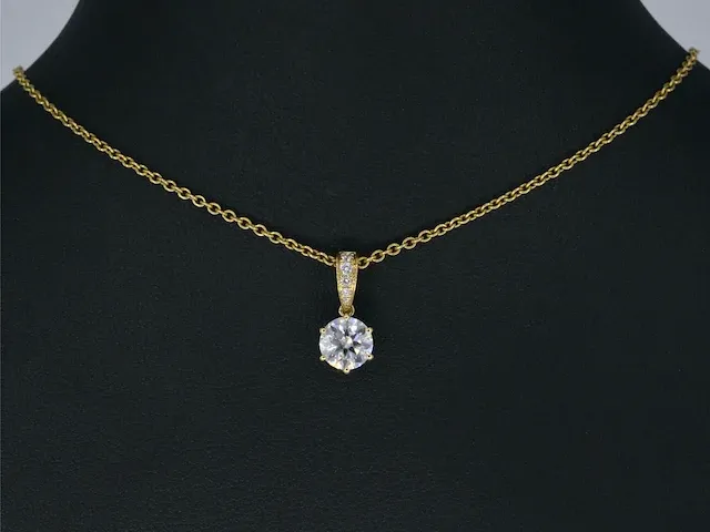 Geelgouden solitair hanger met een diamant 1.00 carat - afbeelding 2 van  8