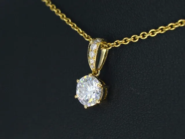 Geelgouden solitair hanger met een diamant 1.00 carat - afbeelding 4 van  8