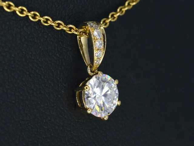 Geelgouden solitair hanger met een diamant 1.00 carat - afbeelding 5 van  8