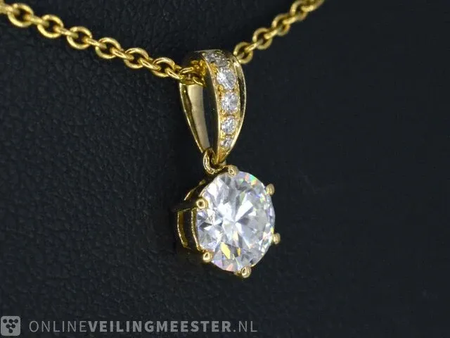 Geelgouden solitair hanger met een diamant 1.00 carat - afbeelding 4 van  7