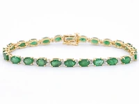 Geelgouden tennisarmband met diamanten en smaragden - afbeelding 1 van  7