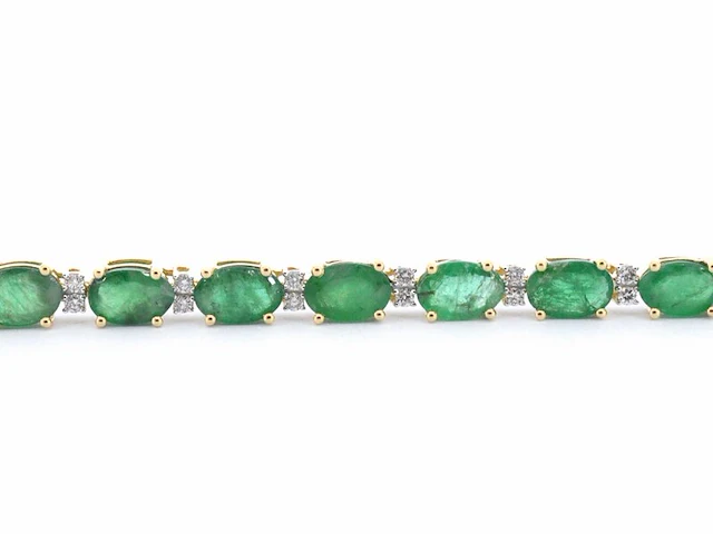 Geelgouden tennisarmband met diamanten en smaragden - afbeelding 6 van  7