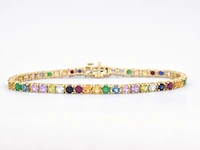 Geelgouden tennisarmband met multi colour edelstenen - afbeelding 1 van  10