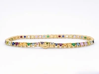Geelgouden tennisarmband met multi colour edelstenen - afbeelding 4 van  10