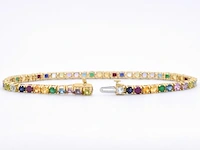 Geelgouden tennisarmband met multi colour edelstenen - afbeelding 5 van  10