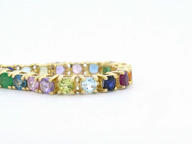 Geelgouden tennisarmband met multi colour edelstenen - afbeelding 6 van  10