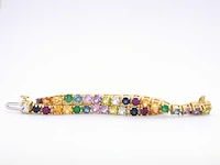 Geelgouden tennisarmband met multi colour edelstenen - afbeelding 7 van  10