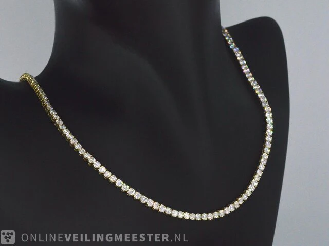 Geelgouden tenniscollier met 14.77 carat briljant geslepen diamant - afbeelding 3 van  7