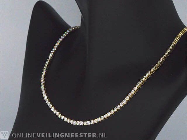 Geelgouden tenniscollier met 14.77 carat briljant geslepen diamant - afbeelding 4 van  7