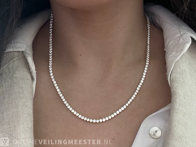 Geelgouden tenniscollier met 14.77 carat briljant geslepen diamant - afbeelding 6 van  7