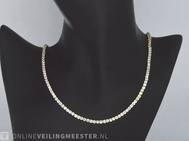 Geelgouden tenniscollier met 14.77 carat briljant geslepen diamant - afbeelding 1 van  7