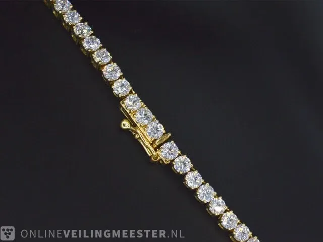 Geelgouden tenniscollier met 14.77 carat briljant geslepen diamant - afbeelding 5 van  7