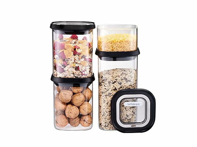 Gefu voorraadpotten set van 4 400 ml 2 x 900 ml 1400 ml glas zwart - afbeelding 1 van  5